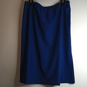 Blue Pull On Knee Length Lined Slit Flowy Skirt
